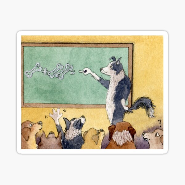 A Border Collie dog teaches his pup pupils maths Sticker
