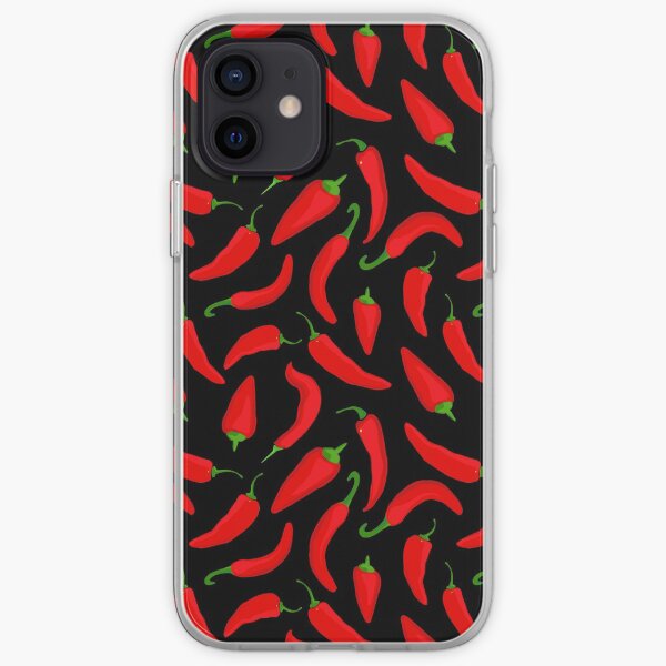 Patrón de ají rojo sobre negro Funda blanda para iPhone