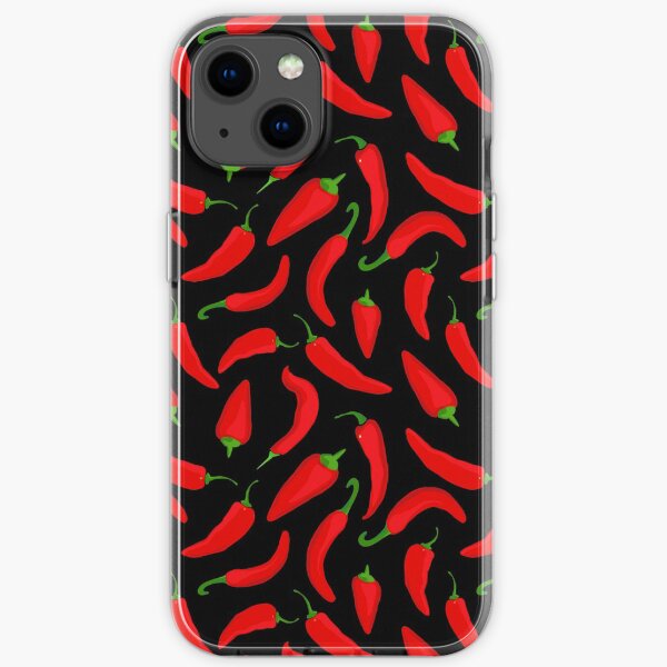 Red Chilli Pepper Pattern on Black iPhone Soft Case