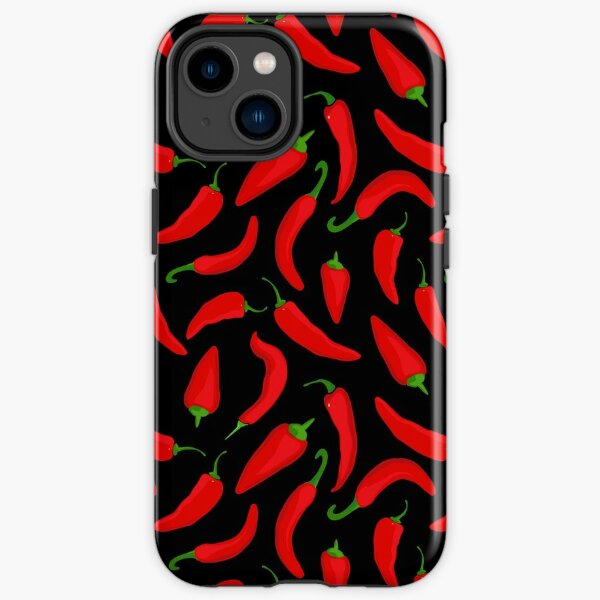 Red Chilli Pepper Pattern on Black iPhone Tough Case