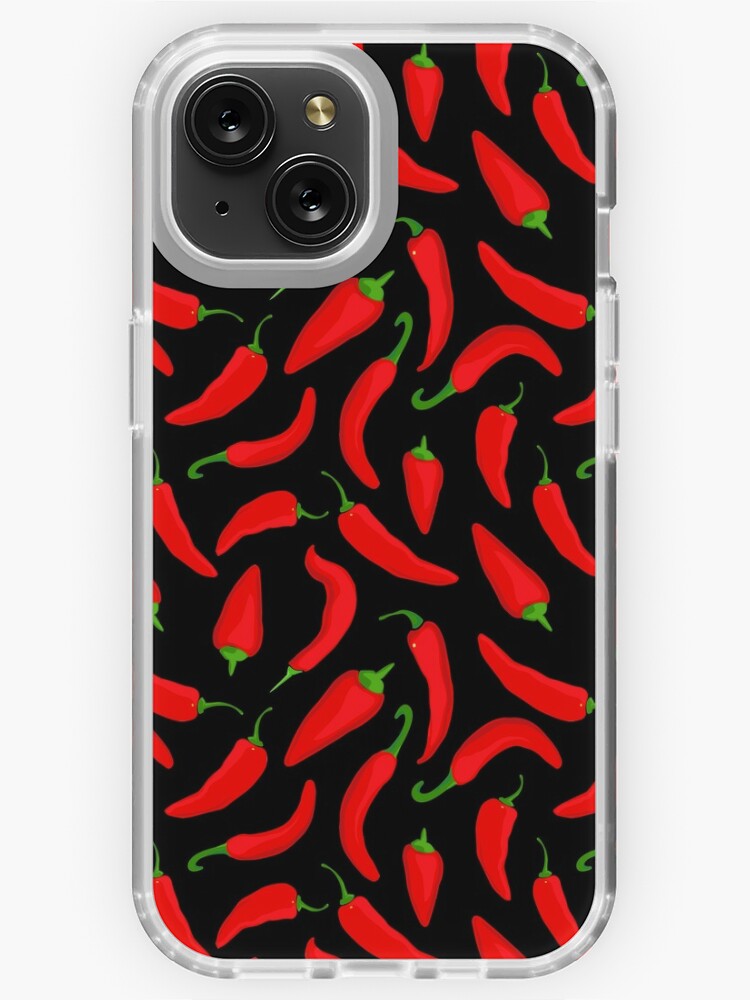 Red Chilli Pepper Pattern on Black iPhone Case