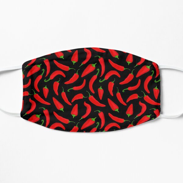 Red Chilli Pepper Pattern on Black Mask