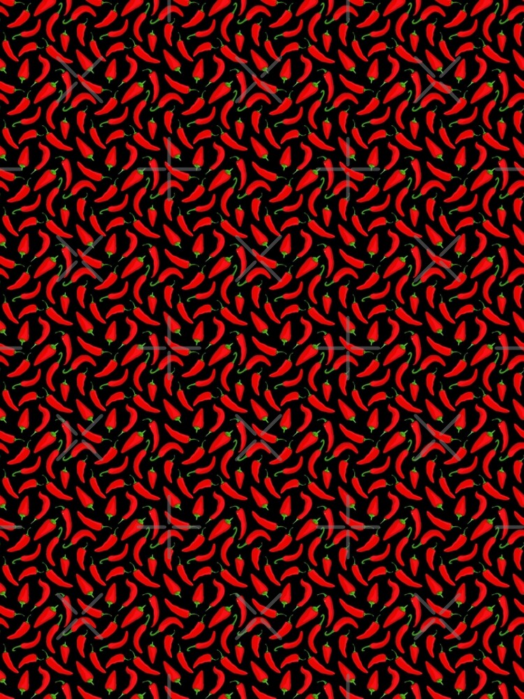 Red Chilli Pepper Pattern on Black by CreativeBridge