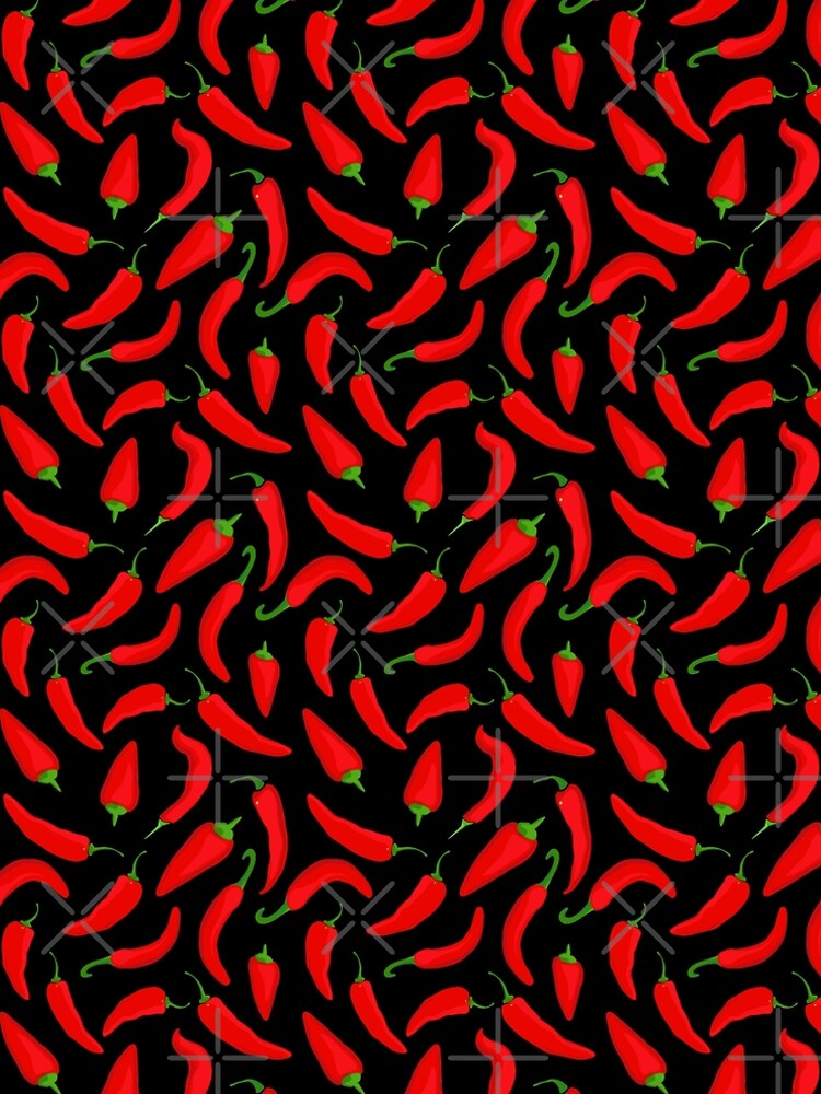 Red Chilli Pepper Pattern on Black by CreativeBridge