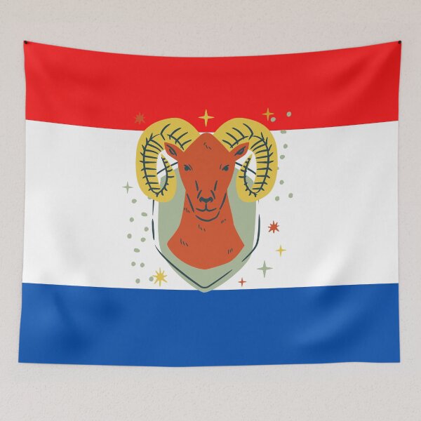 Item preview, Aries sun sign zodiac sign Netherlands Holland flag red white blue colourful design art designed and sold by AnujShah7.