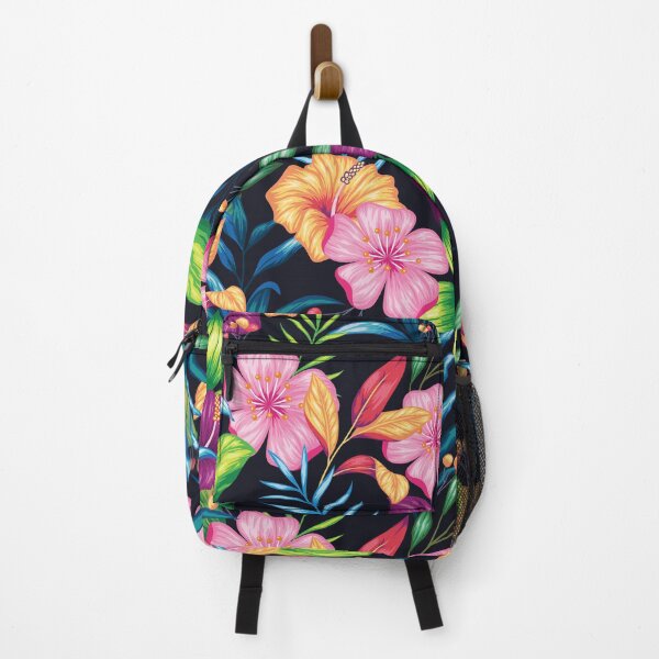 Item preview, Tropical colored flowers on black background, colorful design, summer colors designed and sold by Twinstyle.