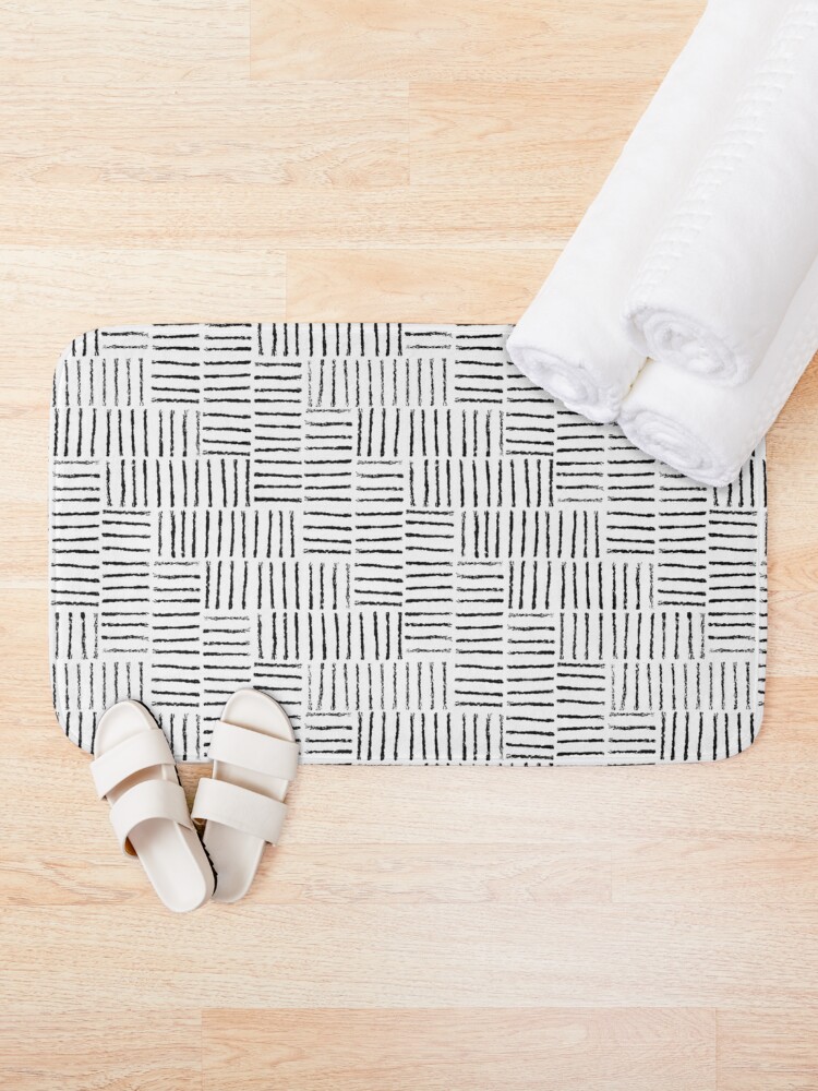 Thumbnail 2 of 6, Bath Mat, String Herringbone - Black on white designed and sold by crumpsticks.