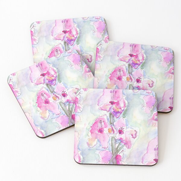Aperçu de l'œuvre Fleurs de glaïeuls roses à l'aquarelle créée et vendue par Clare Walker.