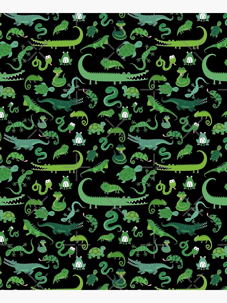 Green Reptile Animals Black Pattern by SamAnnDesigns