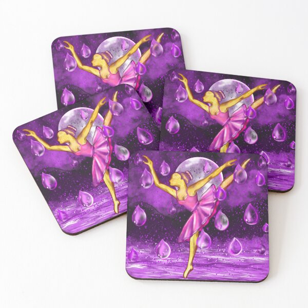 Item preview, Ballerina dancing by the Full moon in the purple rain, midnight landscape with raindrops falling into Water designed and sold by Artonmytee.