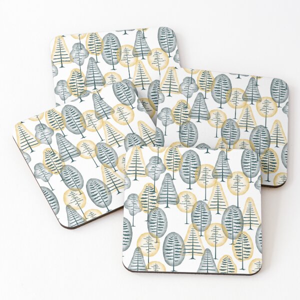 Item preview, Forest pattern - teal and yellow - watercolour forest art designed and sold by VDistractions.