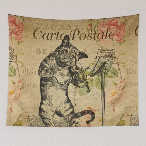 Item preview, The Cat Had A Fiddle Vintage Postcard Carte Postale Shabby Chic Seasons designed and sold by WizardsWorld.