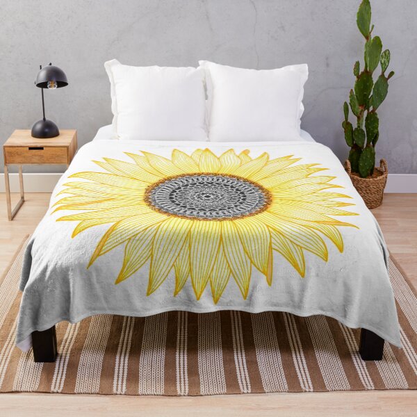 Golden Mandala Sunflower Throw Blanket