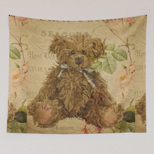 Item preview, Teddy Bear Vintage Postcard Carte Postale Floral Shabby Chic Seasons designed and sold by WizardsWorld.
