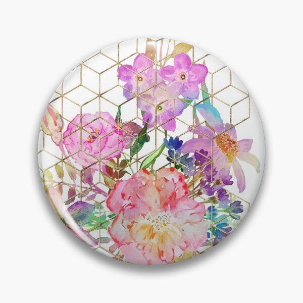 Item preview, Modern watercolor floral and gold geometric cubes designed and sold by InovArtS.