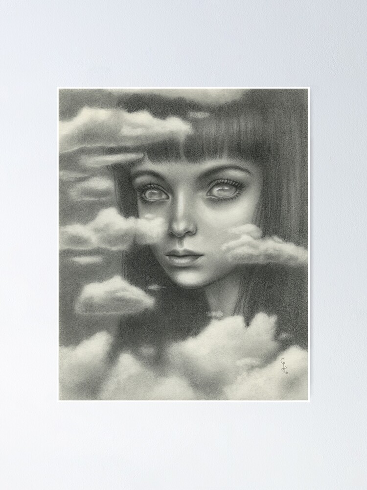 ",,Head In The Clouds'' Surreal Pencil Drawing" Poster by HelenaArtBook