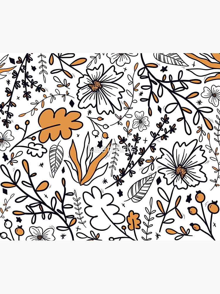 Aperçu 3 sur 3. Sticker avec l'œuvre Fleurs moutarde paterne by LaetiArts créée et vendue par LaetiArts.