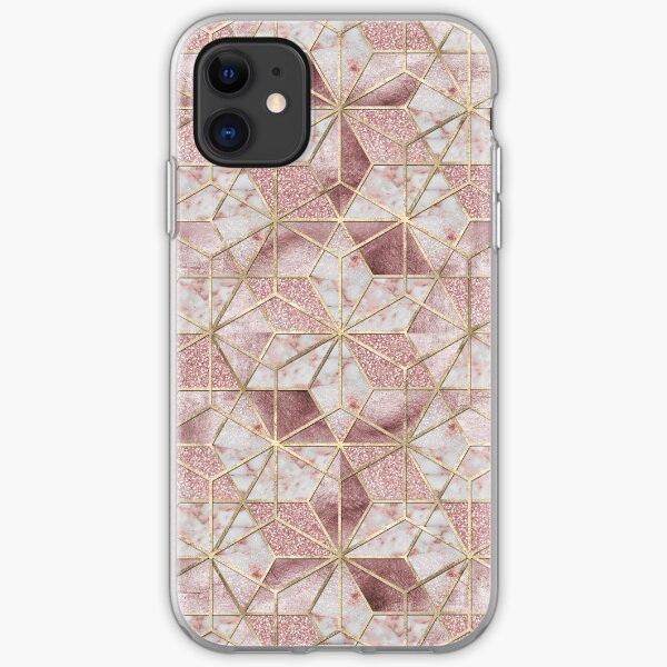 Modern rose gold geometric star flower pattern iPhone Soft Case