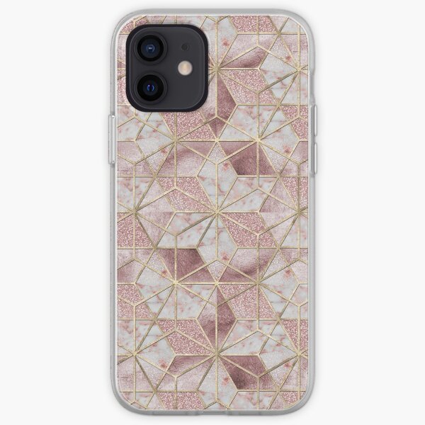 Modern rose gold geometric star flower pattern iPhone Soft Case