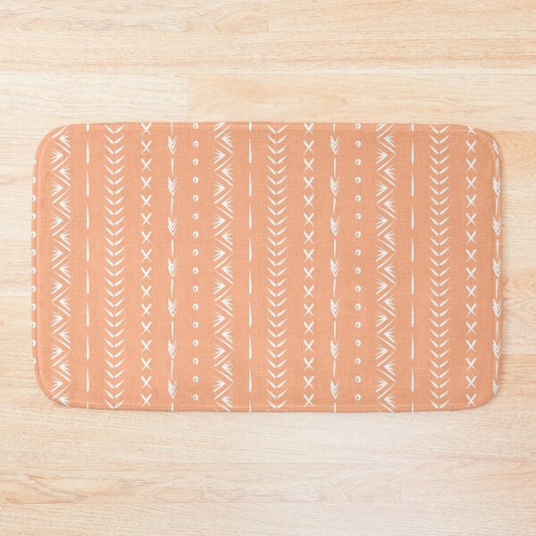 Boho mud cloth pattern, peach pink and white Bath Mat