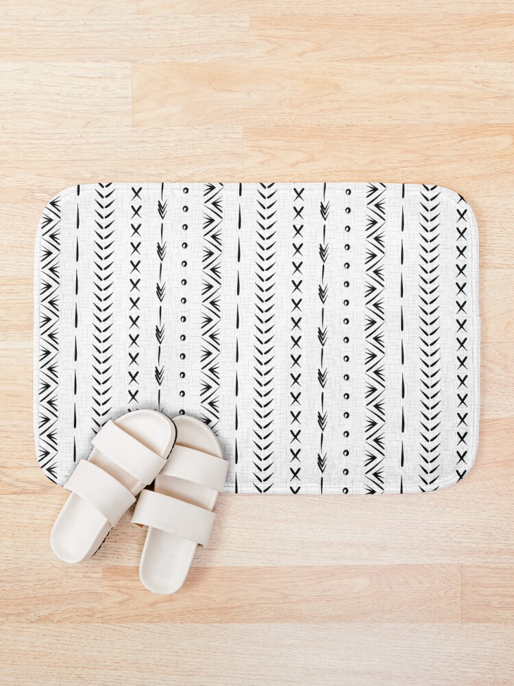 Boho mud cloth pattern, black and white Bath Mat sold by Lion Kazakh ...