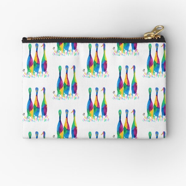 Trio of Colurful Rainbow Runner Ducks - Original Watercolour Art Zipper Pouch