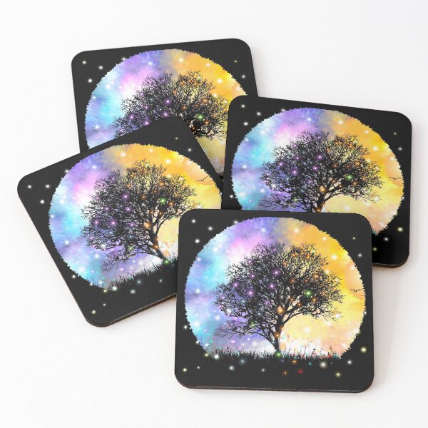 Item preview, Artistic cosmic sky, black silhouette tree and fire flies designed and sold by Something Arty.