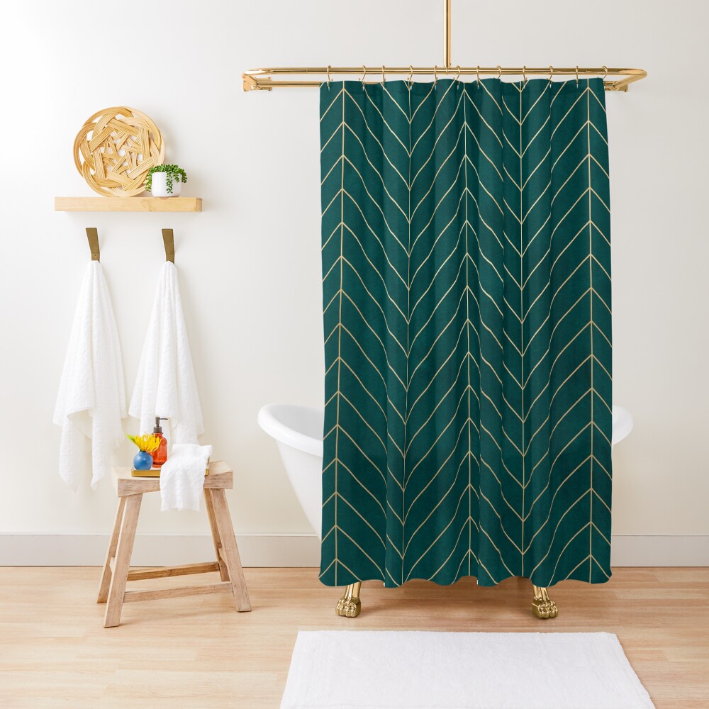 Teal & Gold Chevron Shower Curtain
