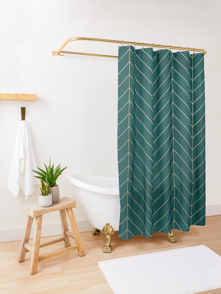 Alternate view of Teal & Gold Chevron Shower Curtain