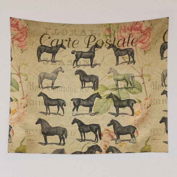 Item preview, Horse Breeds Vintage Postcard Carte Postale Floral Shabby Chic Seasons designed and sold by WizardsWorld.