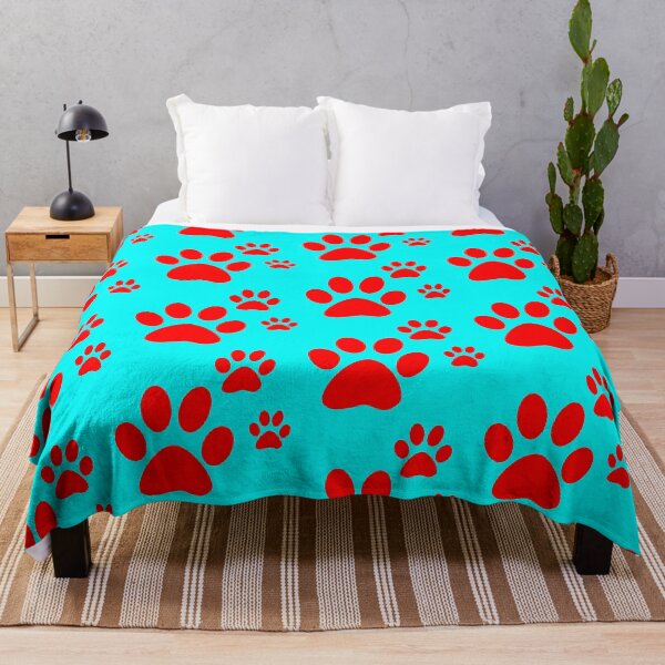 Item preview, red and teal paw prints designed and sold by MuddyPigArt.