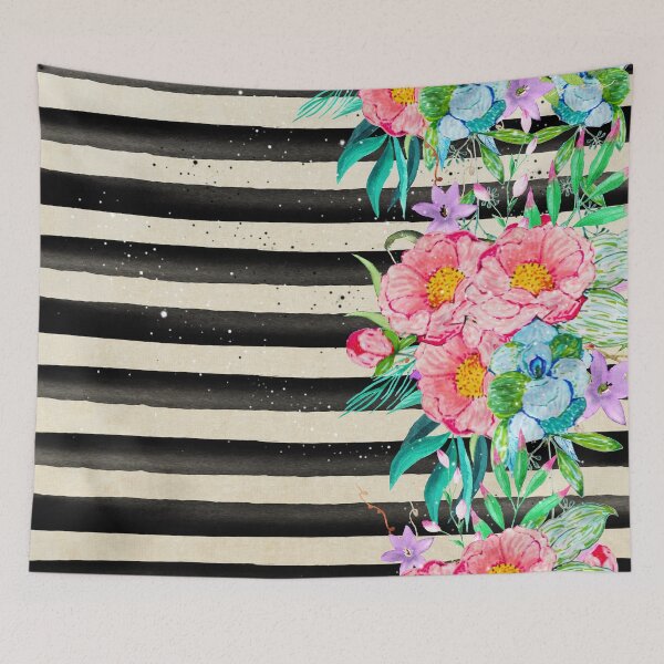Item preview, Modern stripes and tropical flowers hand paint designed and sold by InovArtS.