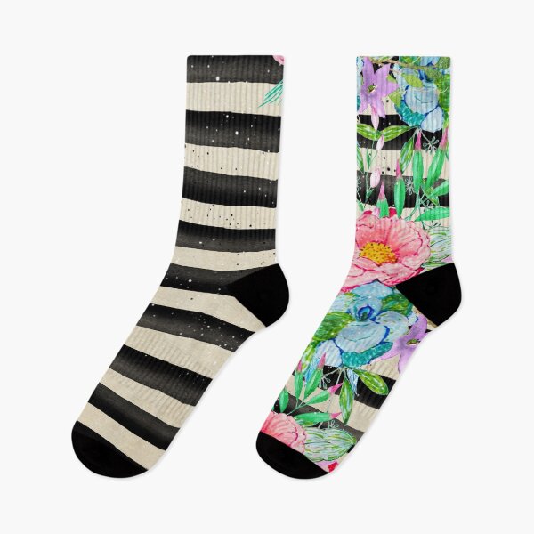 Item preview, Modern stripes and tropical flowers hand paint designed and sold by InovArtS.