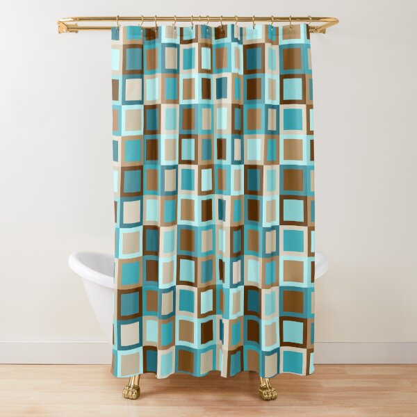 Item preview, Mid Century Modern Geometric Squares // Brown, Teal, Turquoise, Caramel, Khaki, Tan, Sky Blue designed and sold by Elsy's Art.
