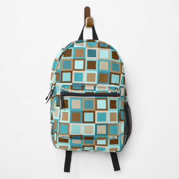 Item preview, Mid Century Modern Geometric Squares // Brown, Teal, Turquoise, Caramel, Khaki, Tan, Sky Blue designed and sold by Elsy's Art.