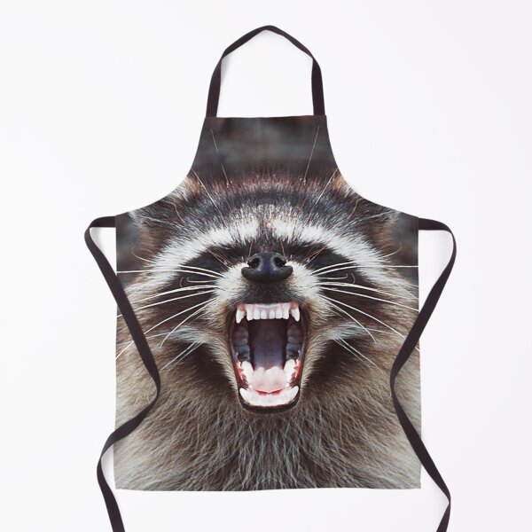 Item preview, Raccoon snarling closeup show teeth mouth nose tongue yarning face designed and sold by Dolphin Graphic.