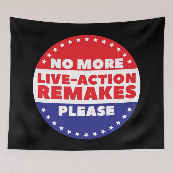 Item preview, No more live-action remakes please with stars - Election Parody Funny (red letters) designed and sold by AmpersandCuster.