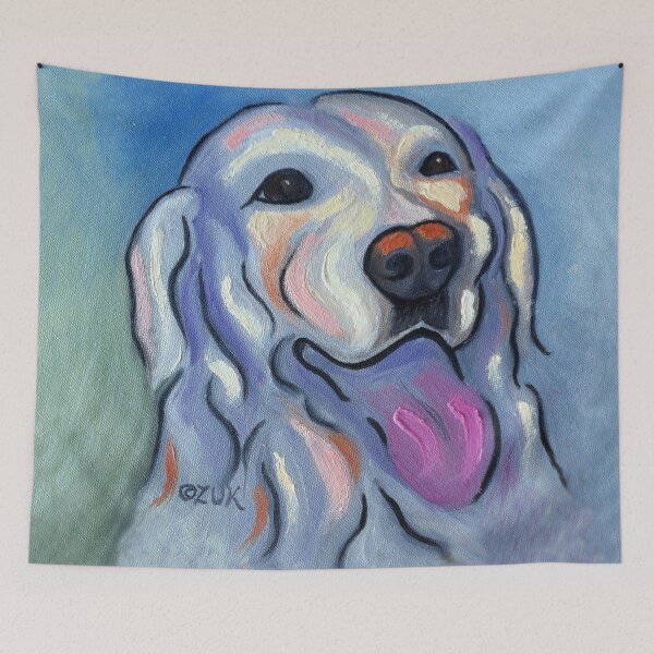 Item preview, Yellow Labrador Retriever in Blue Abstract Portrait  designed and sold by KarenZuk.