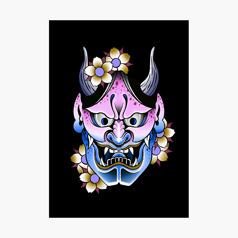Purple Hannya mask traditional tattoo design 