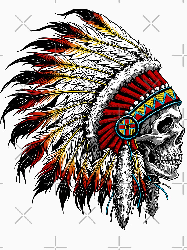 Thumbnail 3 of 3, Racerback Tank Top, Colorful Native American Chief Skull designed and sold by HINKLE.