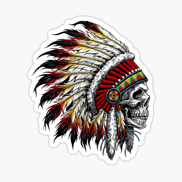Colorful Native American Chief Skull Sticker