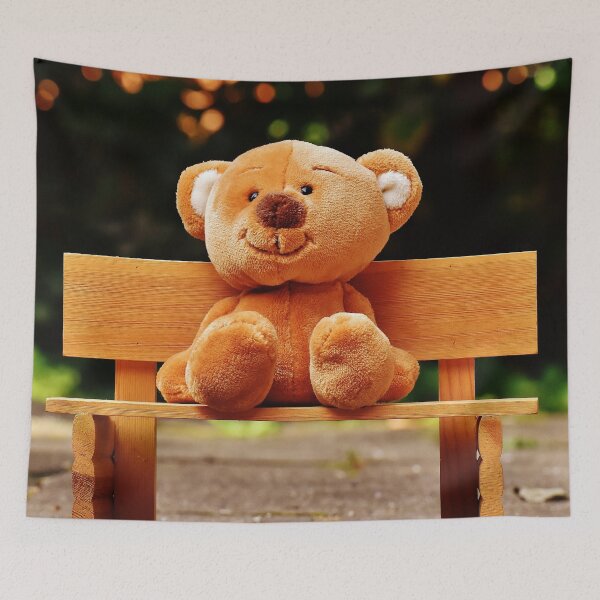 Item preview, Brown Teddy Bear on Brown Wooden Bench designed and sold by ahmadshalqeh.