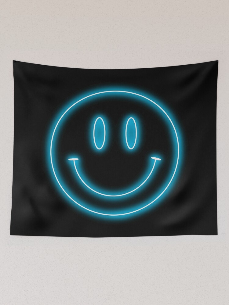 Carita sonriente con luz de ne n azul Tela decorativa