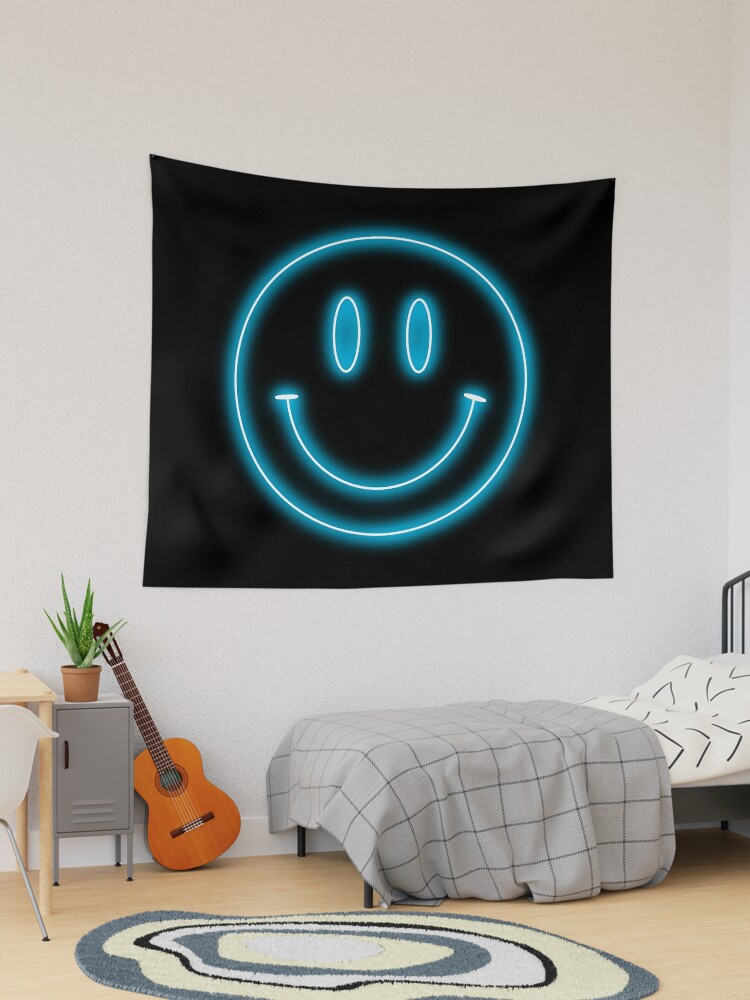 Carita sonriente con luz de ne n azul Tela decorativa