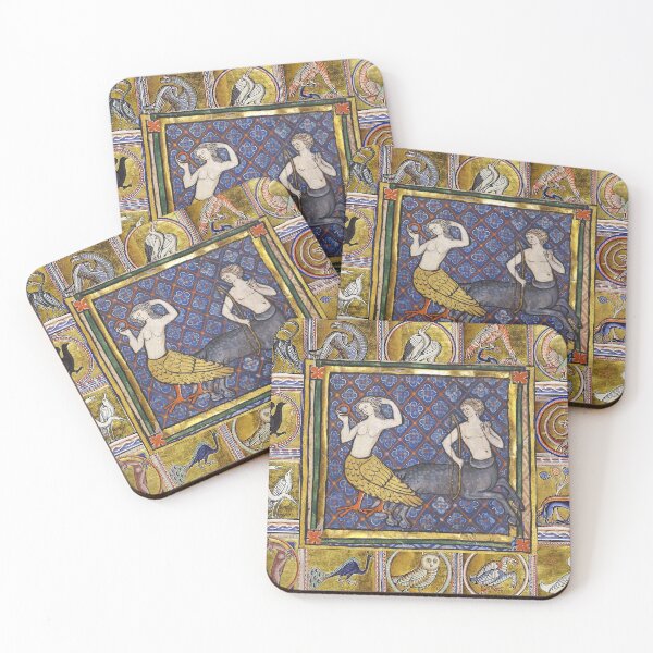 Item preview, MEDIEVAL BESTIARY,HARPY AND CENTAUR, FANTASTIC ANIMALS IN GOLD RED BLUE COLORS designed and sold by BulganLumini.