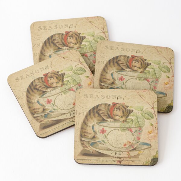 Item preview, Cat and the Cream Vintage Postcard Carte Postale Floral Shabby Chic Seasons designed and sold by WizardsWorld.