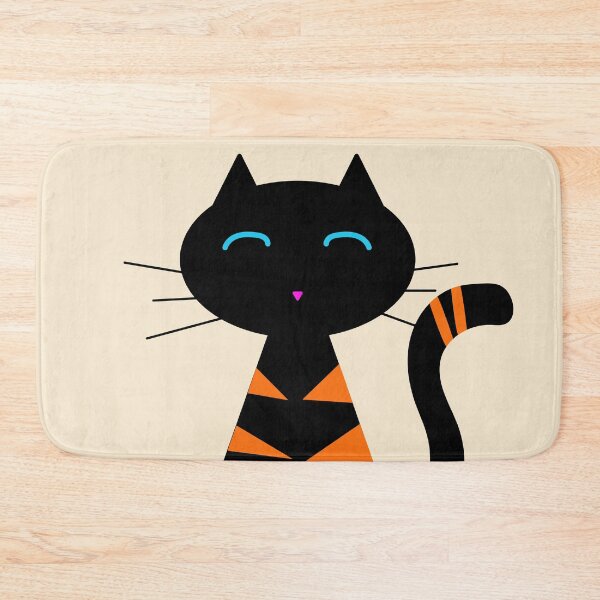 Item preview, Enlarge Huge Smiling Face Black Cat with Orange Triangle Mark in Cream designed and sold by Moyanana.