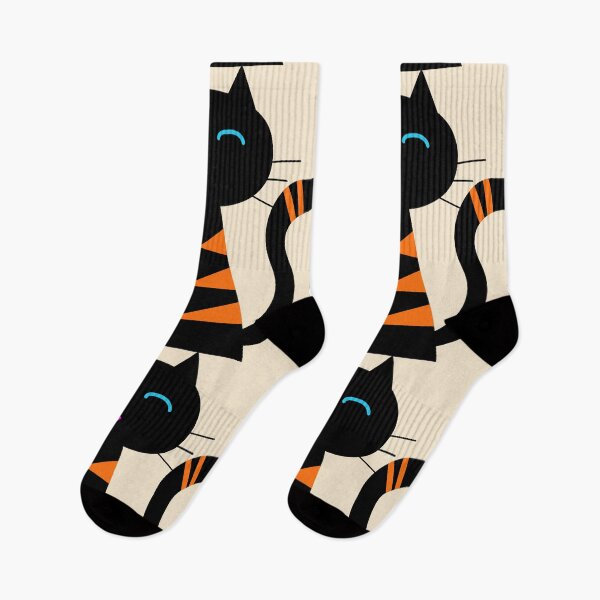 Item preview, Enlarge Huge Smiling Face Black Cat with Orange Triangle Mark in Cream designed and sold by Moyanana.