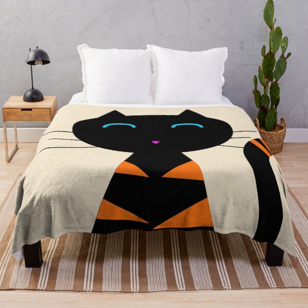 Item preview, Enlarge Huge Smiling Face Black Cat with Orange Triangle Mark in Cream designed and sold by Moyanana.