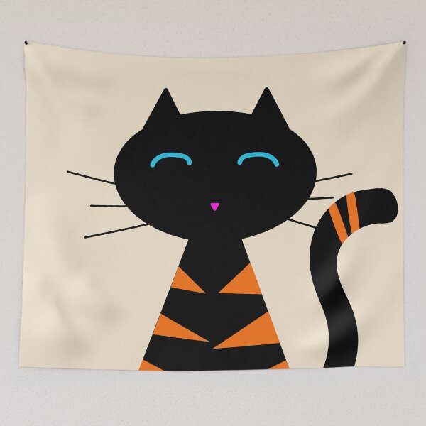 Item preview, Enlarge Huge Smiling Face Black Cat with Orange Triangle Mark in Cream designed and sold by Moyanana.